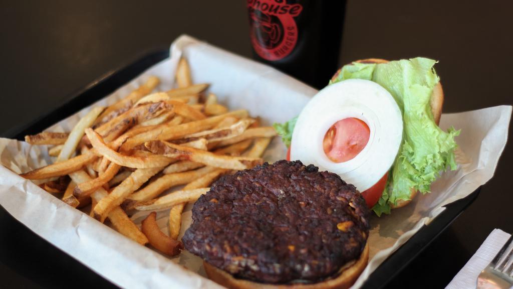 Black Bean Burger · Our grilled veggie option served with lettuce, tomato and onion.