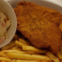 Two Piece Fish Dinner · (2) Two Piece Swai (similar to pickerel) Fillet Fish Dinner with Fries, cole slaw and roll.