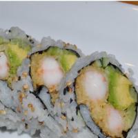 Shrimp Tempura Roll · shrimp tempura, cucumber, avocado topped with tobiko.