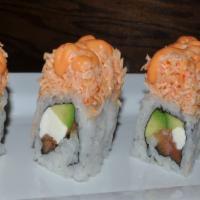 Ddr Roll · salmon, avocado, cream cheese topped with spicy snow crab, tobiko.
