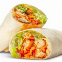 Southwest Chicken Wrap · Pepper Jack Cheese, Fried Jalapeno, Hot Sauce, Lettuce, Tomato, Pickles and Mayo