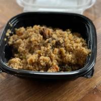 Roasted Sweet Potato Quinoa (Gluten Free, Vegan) · Roasted Sweet potato’s, white Quinoa, roasted broccoli, roasted carrots and topped with chop...