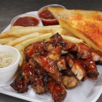 Bbq Ribs Tips · Served with coleslaw, garlic bread, and fries.