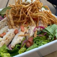 Southwest Bbq Chicken Salad · Chopped romaine, chicken breast, pepper jack cheese, pickled red onions, and pico de gallo, ...