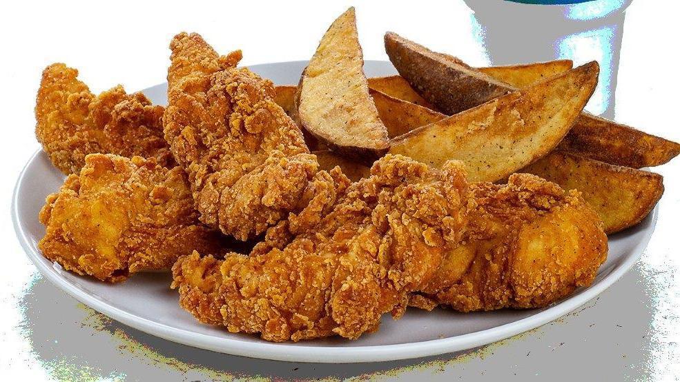 Chicken Tenders Meal · Includes 3 hand breaded chicken tenders, a biscuit and choice of 2 sides. Sides available: mashed potatoes, macaroni & cheese, and 3 potato wedges