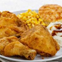 Chicken Thigh Dinner · Includes 2 hand breaded chicken thighs 1 biscuit and 2 sides. available sides: mashed potato...