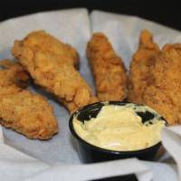 Chicken Fingers Platter · Five piece breaded chicken tenders with Pub fries, served with choice of curry dipping sauce...
