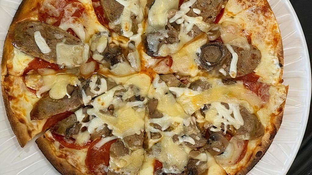Traditional Pizza · Italian sausage, pepperoni, mushrooms, and fresh herb marinara.