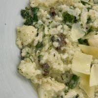 Scallop Risotto · Pancetta, Pesto, Broccolini, Parmesan Cheese
