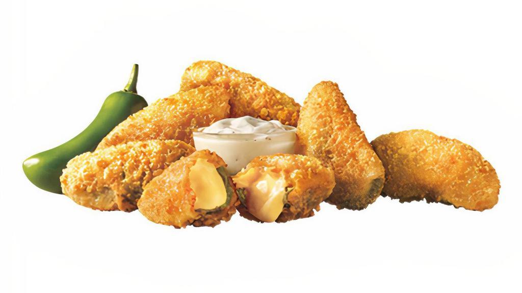 Ched ‘R’ Peppers® · It will be love at first bite. Spicy jalapenos filled with melty Cheddar cheese, breaded and fried to perfection. Cool it off with a side dipping cup of creamy Ranch dressing.