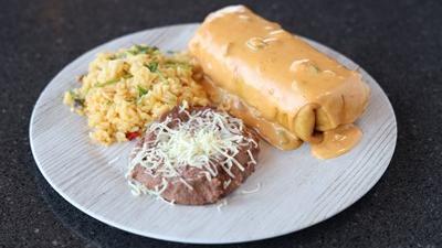 Chimichanga Dinner · Served with Santa Fe rice and refried beans.
