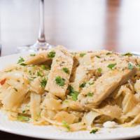 Chicken Diablo · Homemade fettuccine tossed in our signature blend of oil and spices and topped with roasted ...