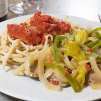 Italian Sausage · Baked Italian sausage smothered with sautéed mushrooms, onions, and peppers; served with hom...