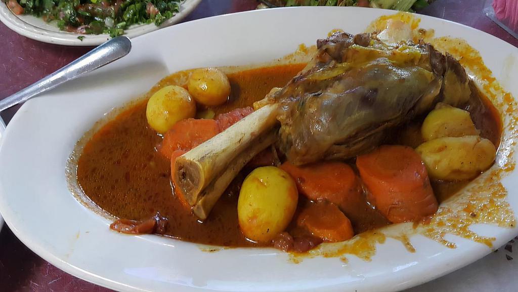 Lamb Shank · With potatoes, carrots, and spices.

Cooked to order: consuming raw or undercooked meats, poultry, seafood, shellfish and eggs may increase your risk of foodbourne illness.