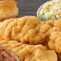 Tenders W/Biscuit (3) · 3 Jumbo tenders, biscuit, choice of side and 1 dipping sauce.