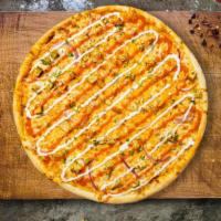 Bully Buffalo Pizza · Buffalo sauce, juicy chicken, mozzarella,  jalapenos, onions and ham with your choice of cru...