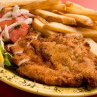 Chicken Cream Chop Entree · CK Grille’s boneless chicken breast marinated in a dairy base sauce, hand battered and deep ...