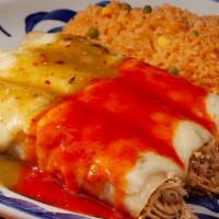 Enchiladas Divorciadas · New. Spicy. Three enchiladas filled with your choice ground beef, chicken or vegetarian, top...