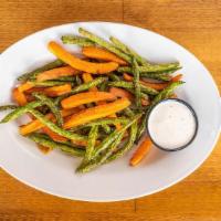 Veggie Fries · Gluten-Free. Vegetarian. Carrots & green beans flash fried, served with ranch