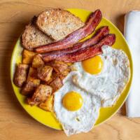 Breakfast Plate · Your choice of bacon, pork or sausage, served with your choice of over easy, hard fried or s...