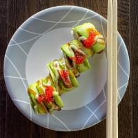 Caterpillar Roll - 4 Pieces · Spicy tuna, cucumber, topped with avocado, eel sauce, and wasabi mayo.