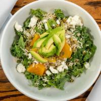 Kale Salad · Avocado, pepitas, beets, brown rice, chevre, honey cumin vinaigrette.
