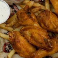 Half Wings · ½ dozen wings served on a bed of fries with ranch or bleu cheese dressing.
