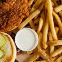 Nashville Chicken Sand · Traditional Nashville hot breaded sandwich with hot oil served on a brioche bun with pickles...