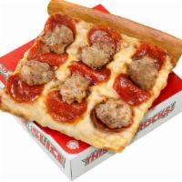 Sausage & Pepperoni - Super Slice · 870 cal. ¾ lb super slice of our famous pan-style pizza. Includes zesty pizza sauce, Wiscons...