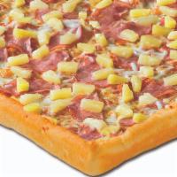 Hawaiian Pizza Medium · Canadian bacon and pineapple smothered with mozzarella cheese. 290/300 cal/piece.