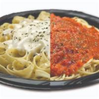 Can'T Decide: 1/2 Spaghetti With Marinara And 1/2 Fettuccine Alfredo · 700 cal.