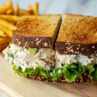 Chicken Salad Sandwich · Scratch-made chicken salad on toasted multigrain bread with sliced seasoned almonds & fresh ...