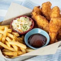 Hand-Breaded Chicken Tenders · Served with Erma's BBQ sauce & your choice of two sides.