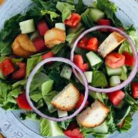 House Green · Mixed greens, red onions, tomatoes, cucumbers, and croutons.