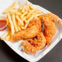 Chicken Tender (4 Pcs.) · Includes fries and bread.