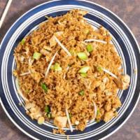 Chicken Fried Rice · Long grain nice stir-fried with chicken, egg, bean sprouts and green onion.
