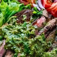 Steak Chimichurri Salad · Spring mix with tender slices of steak rubbed in chimichurri sauce and cooked in olive oil. ...