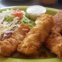 Friday Fish Fry · North Atlantic Cod served with choice of potato pancakes or fries, tartar sauce and coleslaw.