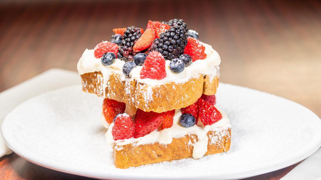 Very Berry French Toast · Blueberry, Blackberry, Strawberry , Raspberry and filled with homemade  sweet cream,