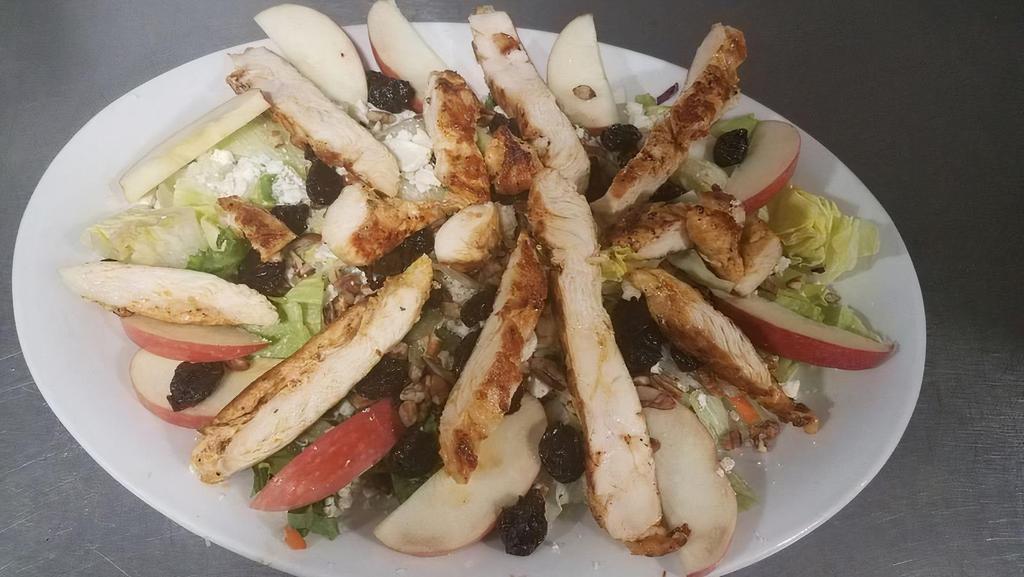 Michigan Salad · Lettuce, tomato, bleu cheese, dried cherries, pecans, cucumber, and hard boiled egg.