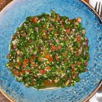 Tabbouleh · Parsley, tomato, onion with cracked wheat, fresh lemon extra virgin olive oil.