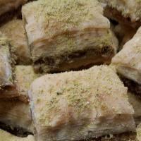 Baklava  · Layers of pastry dough with walnuts and honey.