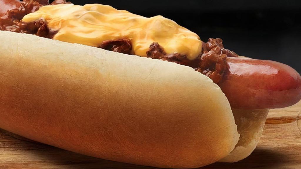 Chili Cheese Dog · Hot dog topped with Nathan's Chili and cheddar cheese.