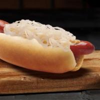 Sauerkraut Dog · Hot dog topped with sauerkraut.