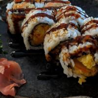 Sweet Potato Roll (8) · Wrapped Seaweed rolled in rice and stuffed with  Fried sweet potato until golden crunchy, dr...