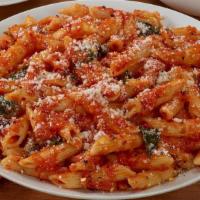 Penne All’Arrabbiata  · Penne with spicy marinara sauce, basil and topped with Parmesan. Pasta comes plain. Add a me...