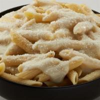 Penne Alfredo · Penne noodles smothered in our delicious creamy alfredo sauce and topped with parmesan cheese.
