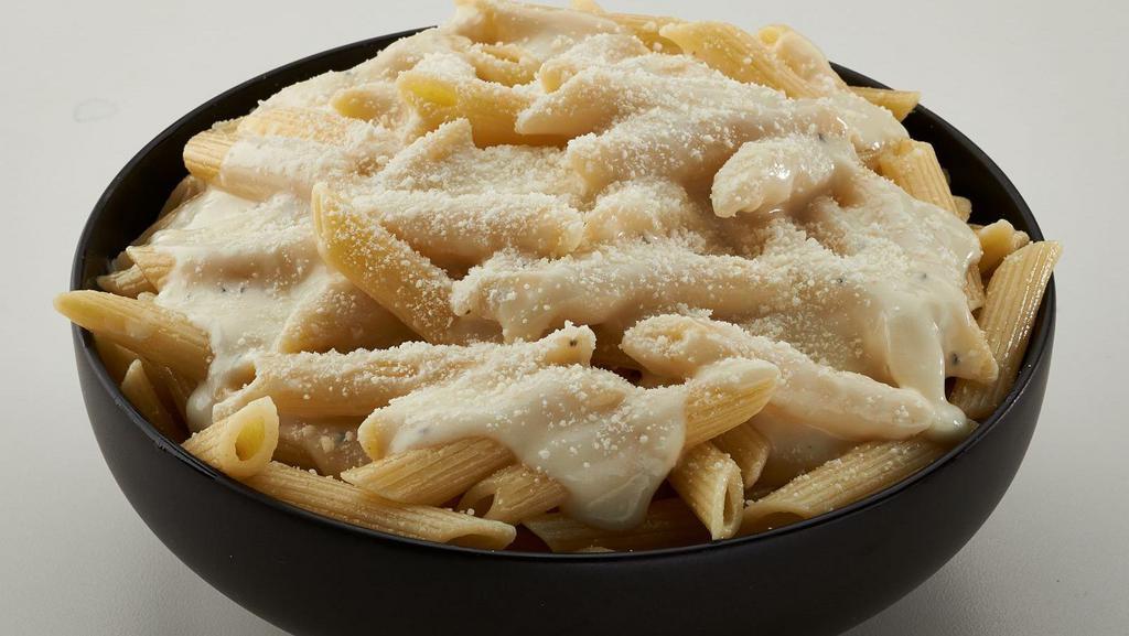 Penne Alfredo · Penne noodles smothered in our delicious creamy alfredo sauce and topped with parmesan cheese.