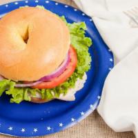 Turkey Sandwich · Includes lettuce, tomato, onion, mayo, mustard, pickle. Add cheese or cream cheese for an ad...