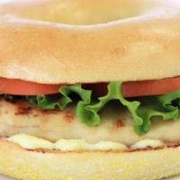 Chicken Breast Filet · Chicken breast lopped with provolone cheese, lettuce, tomato, onion and mayonnaise.
